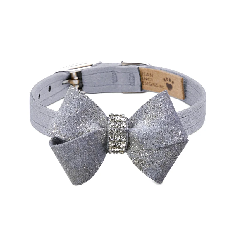 Nouveau Bow Dog Collar: Platinum Glitzerati