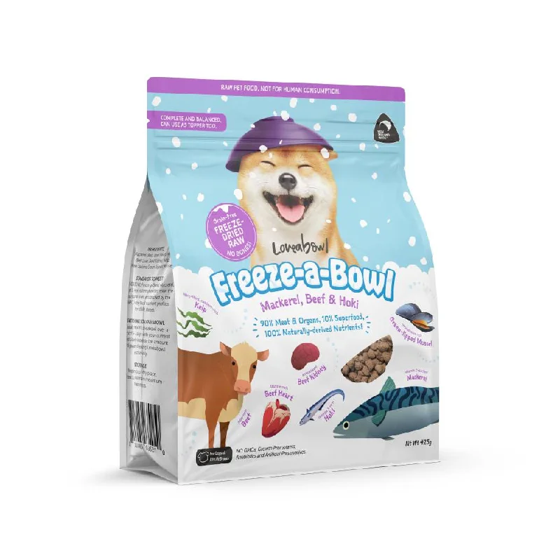 Loveabowl Dog Food Freeze A Bowl Freeze-Dried Raw Mackerel, Beef & Hoki 425g